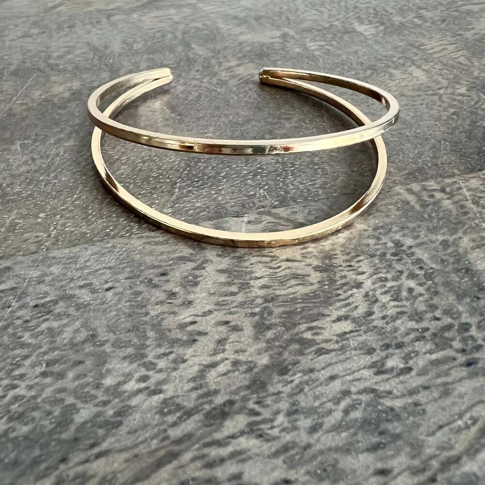Rose gold tone sleek chic trendy metallic double cuff bracelet